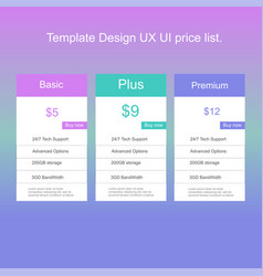 Template design ux ui price list landing page Vector Image