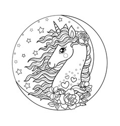 White unicorn on moon among clouds Royalty Free Vector Image