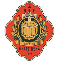 Label of draft beer with barrel and coat of arms Vector Image