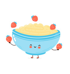 Cute Happy Bowl Oatmeal Porridge And Oat Grain Vector Image