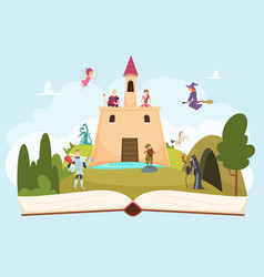 Unicorn castle on open book Royalty Free Vector Image