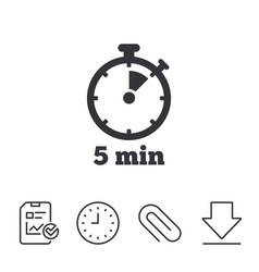 Timer sign icon 5 minutes stopwatch symbol Vector Image