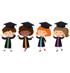 Kids with graduation gown and roll diploma Vector Image