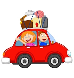 Cartoon family traveling with car Royalty Free Vector Image