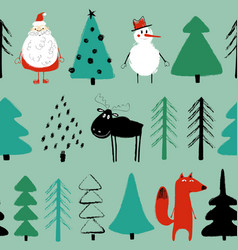 Christmas And New Year Seamless Pattern With Funny
