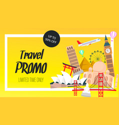 Travel voucher tour operator banner flyer layout Vector Image