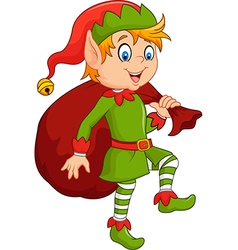 Cartoon cute christmas elf waving hand Royalty Free Vector