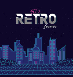 Retro neon city background neon style 80s Vector Image