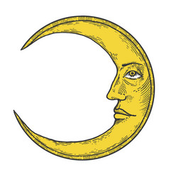 Moon with face engraving style Royalty Free Vector Image