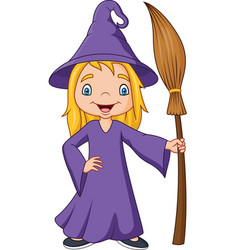 Cartoon little witch flying use a broomstick Vector Image