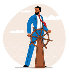 Captain and ship steering wheel pop art Royalty Free Vector