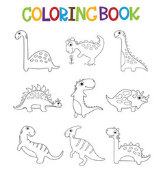 Funny cartoon dinosaurs collection coloring book Vector Image