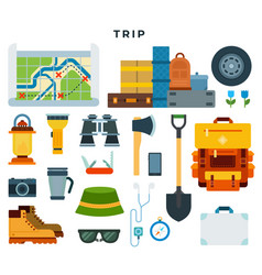 Camping and hiking equipment set Royalty Free Vector Image