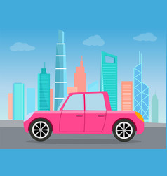 Modern car parking along town street in cartoon Vector Image