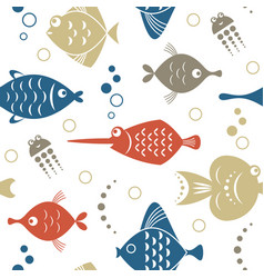 Seamless sea pattern with jellyfish and fish Vector Image