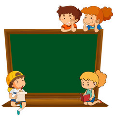 Children next to chalkboard template Royalty Free Vector