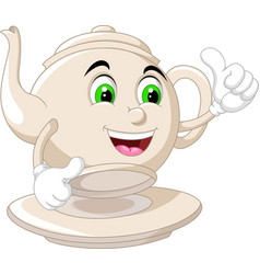 Funny drinking cup glass full tea cartoon Vector Image