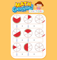 Worksheet design for math genius with girl and Vector Image