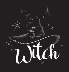 Pointy Witch Hat With Crescent Moon Hand Drawn Vector Image