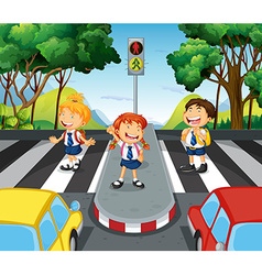 Children crossing street in city Royalty Free Vector Image