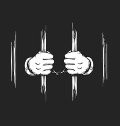 Hands holding prison bars Royalty Free Vector Image