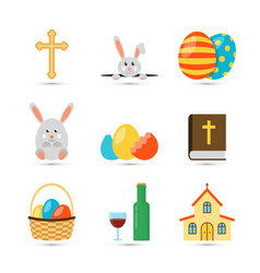 Easter holiday flat icons set over light brown Vector Image