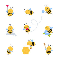 Adorable bee flying with bucket full honey Vector Image