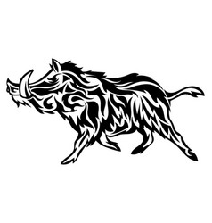 Running wild boar black and white Royalty Free Vector Image