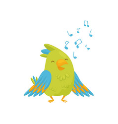 Adorable green parrot singing song cartoon bird Vector Image Adorable green parrot singing song cartoon bird Vector Image