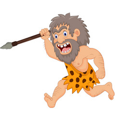 Cartoon caveman holding spear Royalty Free Vector Image