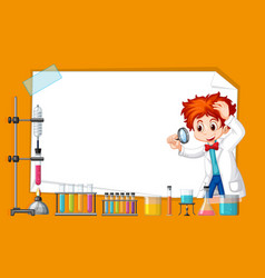 Frame template design with kid in science lab Vector Image