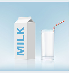 Glass of milk and cardboard packaging dairy Vector Image