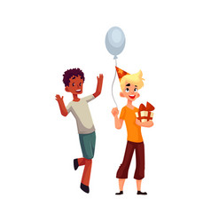 Black and caucasian boys kids with balloons Vector Image