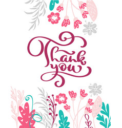 Thank you hand drawn text with wreath of flowers Vector Image