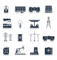 Energy power black icons set Royalty Free Vector Image