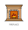 fireplace icon furniture home interior hearth vector image vector image
