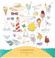 set of colored summer doodle elements on white vector image