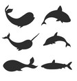 set of underwater life silhouettes with whales vector image