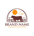 logo design angus cow on grass and sun vector image