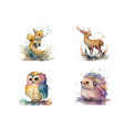 owl hedgehog fox and deer in watercolor style vector image