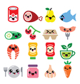 kawaii cute food characters - meat vegetables vector image vector image