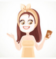 cute girl in sauna towel with cosmetic mask vector image vector image