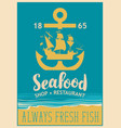 banner for seafood with anchor and sailboat vector image