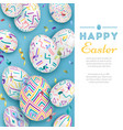 easter background with 3d ornate eggs on blue vector image vector image