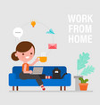 work from home happy young woman sitting on sofa vector image