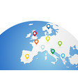 europe map on world globe with color pins vector image