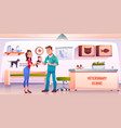 young woman giving cat to veterinarian doctor vector image