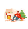 christmas cozy time inside by fireplace man vector image vector image