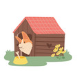 corgi dog siting in doghouse with bowl vector image