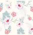 hibiscus flowers with blue herbs seamless pattern vector image vector image